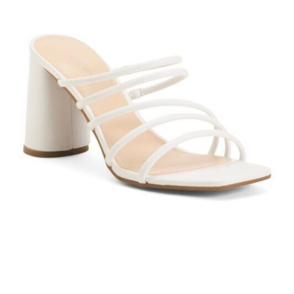 NWB Womens SZ 8.5 Nine West Multi Strap Square Toe Heeled Sandals White Open Toe